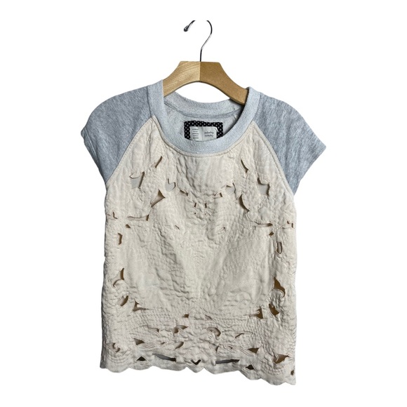 Anthropologie Saturday Sunday Millie Quilted Cut Out Gray Crewneck Top Sz Small - Picture 2 of 10